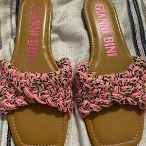 Gianni Bini Pink and Yellow Braided Sandals NWOT